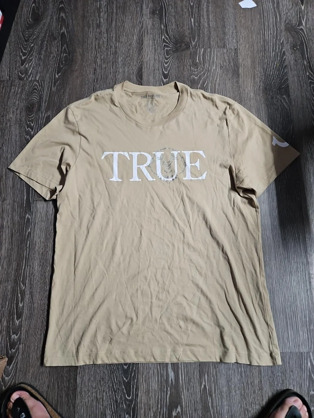 True Religion Beige Logo Short Sleeve Tee